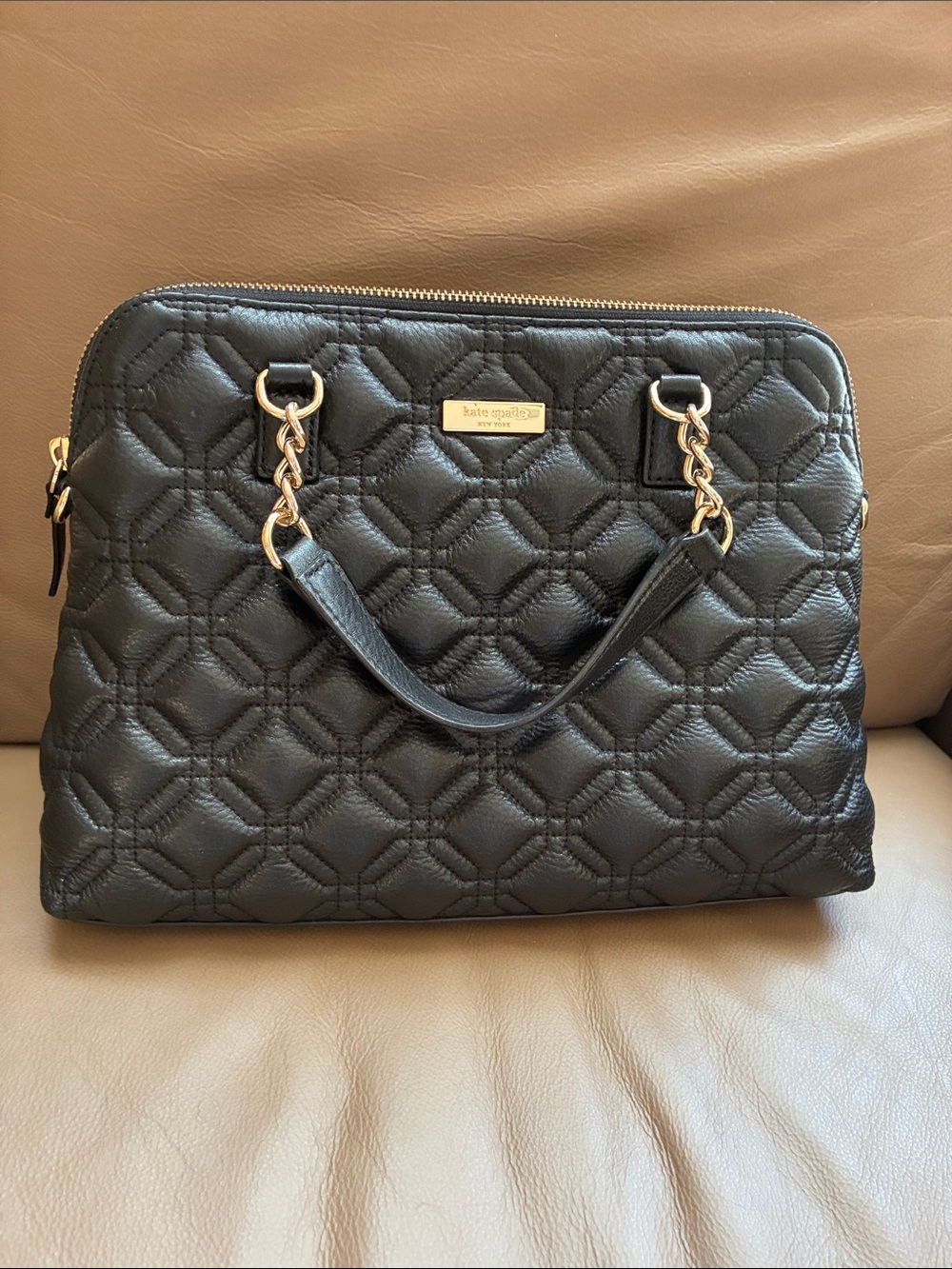 Quilted Black Tote Bag with Gold Hardware